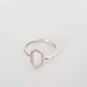 Prsteň Hexagon 18kt biele zlato diamanty 0,16ct