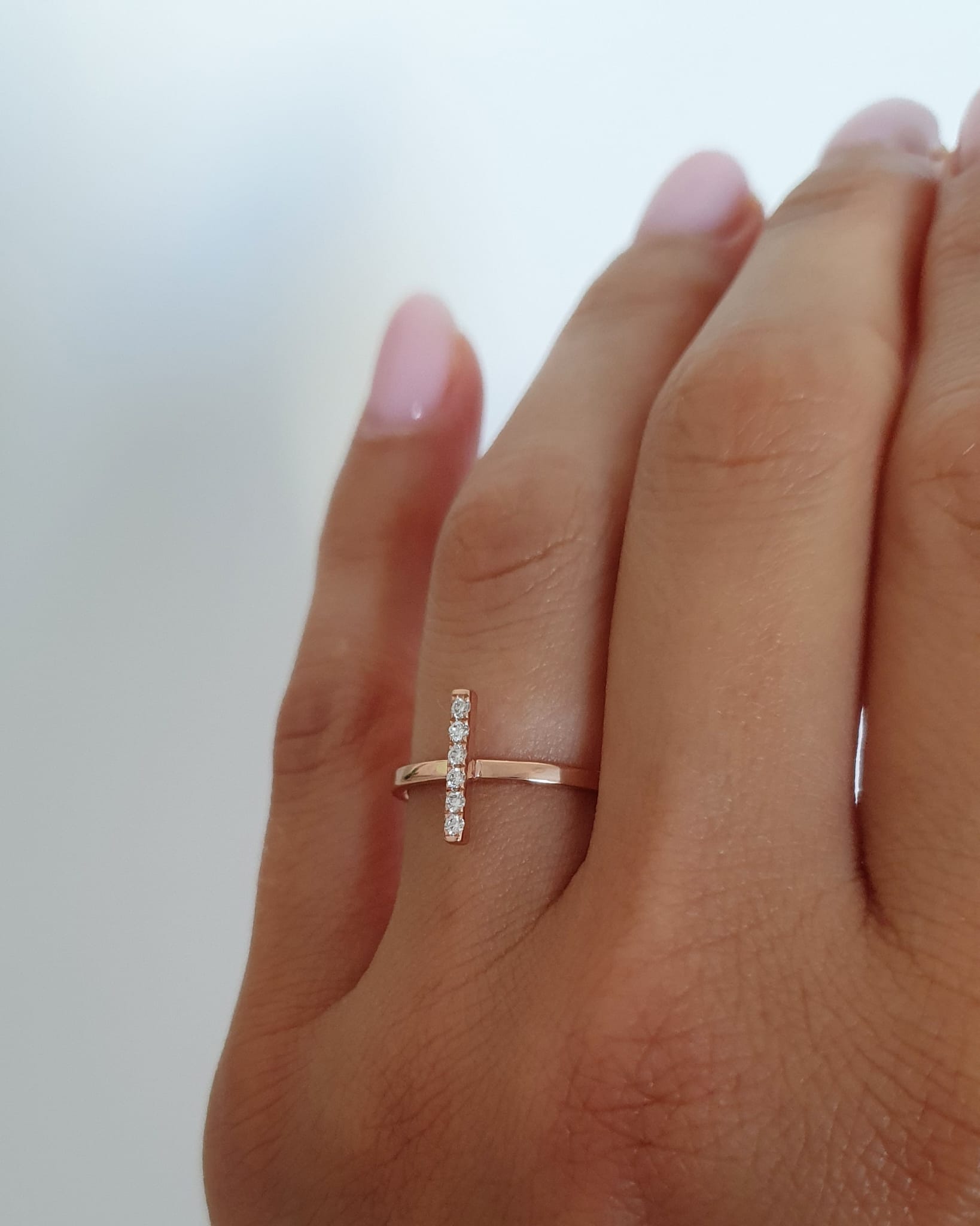 Prsteň Fancy Bar Prírodné Diamanty ružové zlato 18kt – Obrázok 3